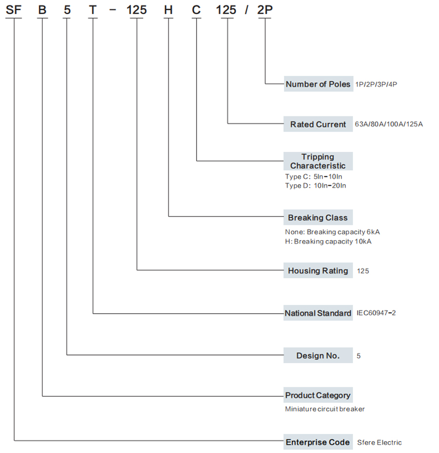 Miniature Circuit Breaker SFB5T-125 Series Model Selection