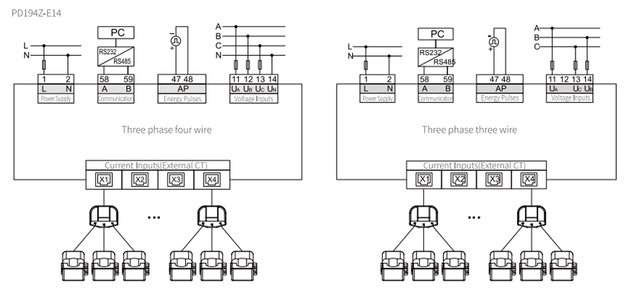 AC Multi-circuit Measurement Power Meter Typical Wiring